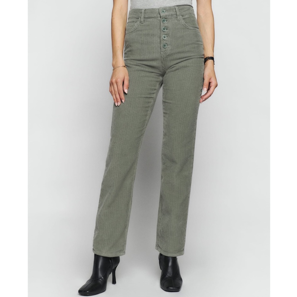 BNWT Cynthia Button Fly High Rise Straight Corduroy Pants - Moss